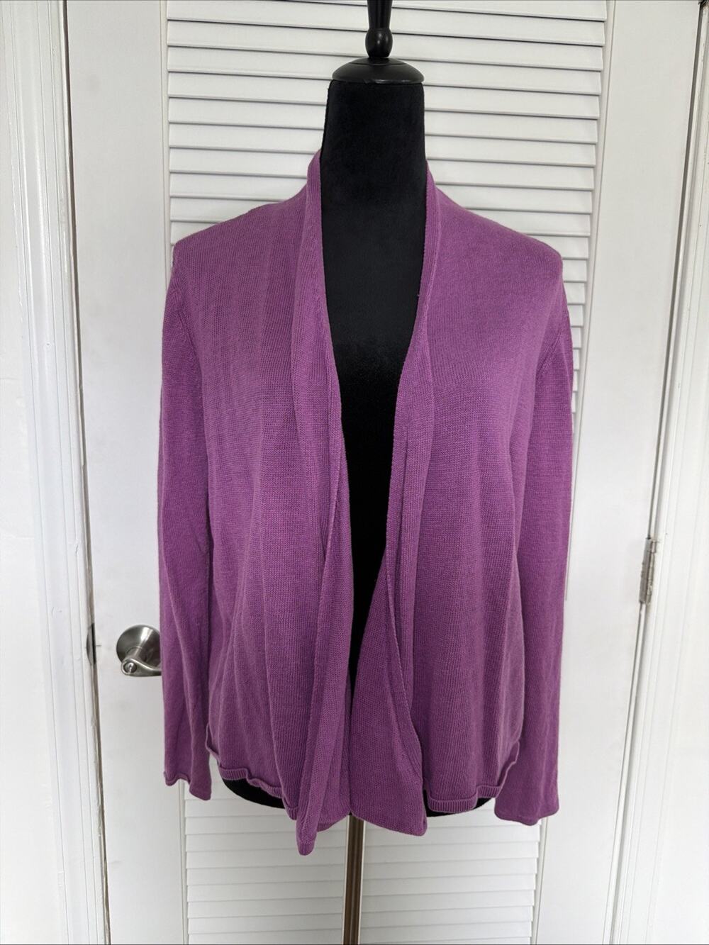 Eileen Fisher Linen Open Front Purple Cardigan - Sz Large